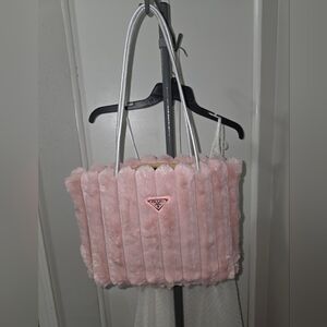 Prada Pink Fur Tote Bag W/ Silver Straps. NWOT